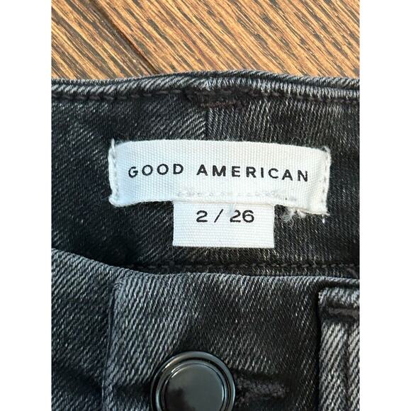 Good American Good Legs Crop Jean Womens 2/26 Black Button Fly Skinny Ankle Slit - Picture 7 of 8